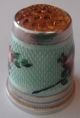 Antique 935 Sterling Silver Thimble Size 6 Enamel With Roses And Amber Top Thimbles photo 6