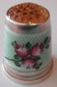 Antique 935 Sterling Silver Thimble Size 6 Enamel With Roses And Amber Top Thimbles photo 8