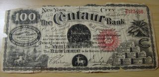 Circa 1860 $100 Centaur Bank Note New York Patent Medicine Advertisement Rare photo