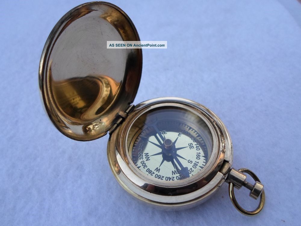 New Brass Pocket Compass W/ Lid Magnetic Push Button Nautical Camping Compasses photo