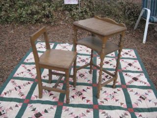 Antique,  Vintage Charming 2 Pc Wooden,  Telephone Table W/shelf & Chair, photo