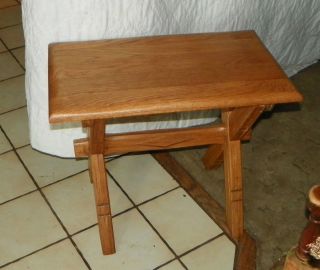 Solid Oak Ranch Oak Buck Saw End Table / Side Table (t387) photo