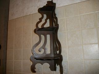 Antique Vintage Wood Corner Shelf With 3 Shelves photo