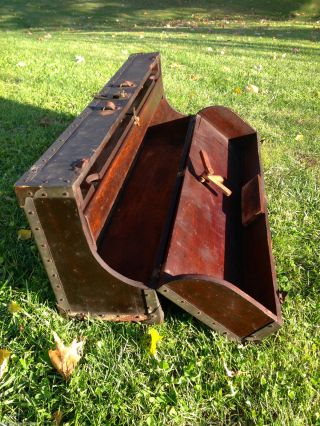 Vintage Wooden Box W/brass Corners & Metal Trim Musical Instrument/tool Box photo