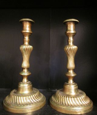 Antique Pair 18th Century 1700s Louis The Xvi Period French Brass Candlesticks photo