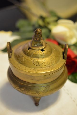 Vintage Chinese Oriental Brass Incense Burner photo