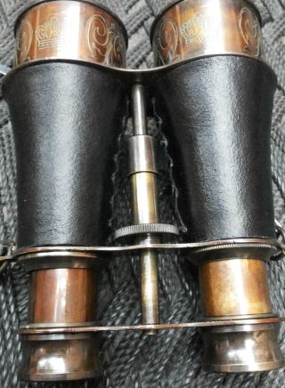 Vintage - Replica Brass Leather Binocular Round Telescope Any Function Gift photo