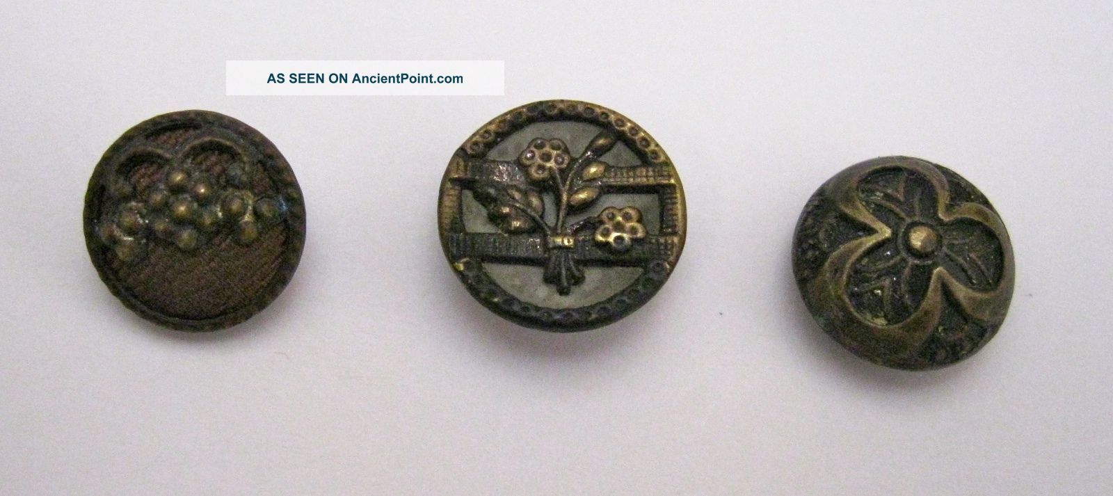 Antique Metal Flower Picture Buttons Metal 2 Piece With Built - In Shanks Buttons photo