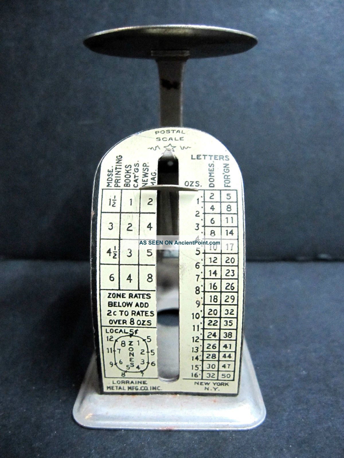 Antique Handy Tin Litho Postal Scale 16 Oz Capacity Letters Lorraine Metal 1920s Scales photo
