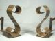 Pair Brass S Scrolled Andirons Mid Century Modern Deskey Saarinen Eames Hearth Ware photo 1