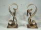 Pair Brass S Scrolled Andirons Mid Century Modern Deskey Saarinen Eames Hearth Ware photo 2