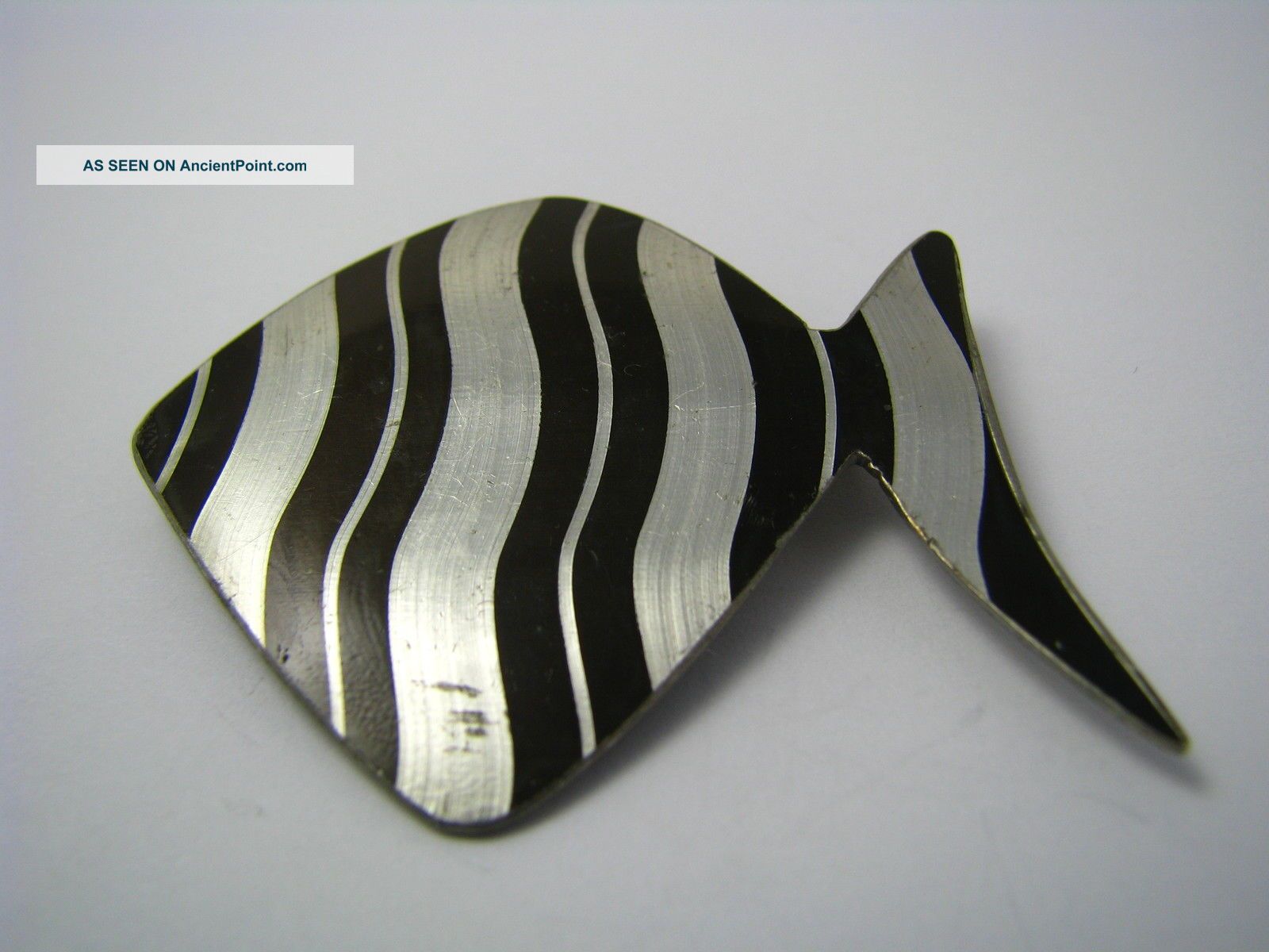 Danish Handmade Modern Pewter Pin Brooch W/enamel Fish Jorgen Jensen Denmark 60s Mid-Century Modernism photo