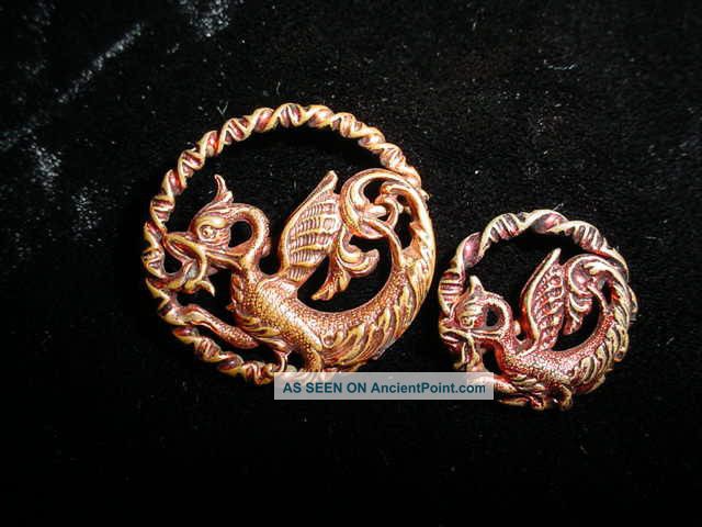 Antique Matched Set Victorian Picture Buttons Lg.  Sm Dragon Serpeant Metal S6 Buttons photo