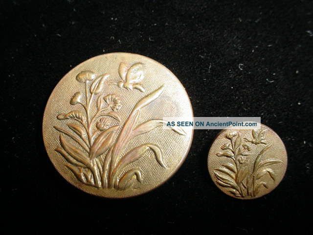 Antique Matched Set Victorian Picture Buttons Lg.  Sm Butterfly Garden Paris S7 Buttons photo