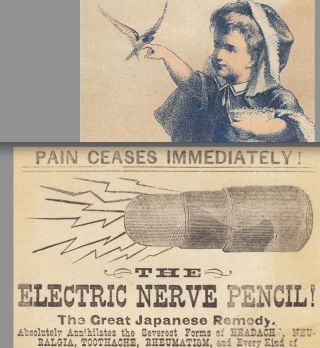 1884 Electric Nerve Pencil Toothache Japanese Pain Remedy Advertising Trade Card photo