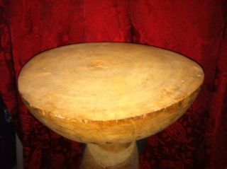 Antique Vtg Old African Tribal Folk Art Carved Wood Tree Round Table Side Lamp photo