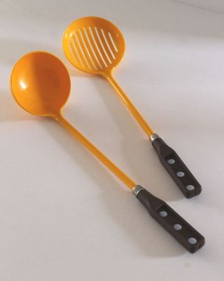 Mid Century Modern Pair Pedrini Italian Plastic Colorful Cooking Spoons Large photo