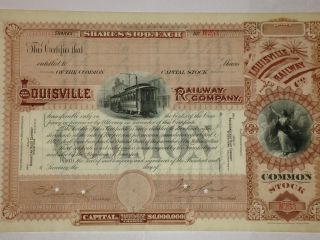 Louisville Railroad Co Unissued Stock Certificate Trolley Vignette photo