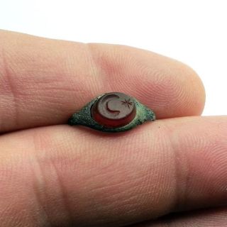 Ancient Roman Ring With Moon And Star.  Rare.  Unique. photo