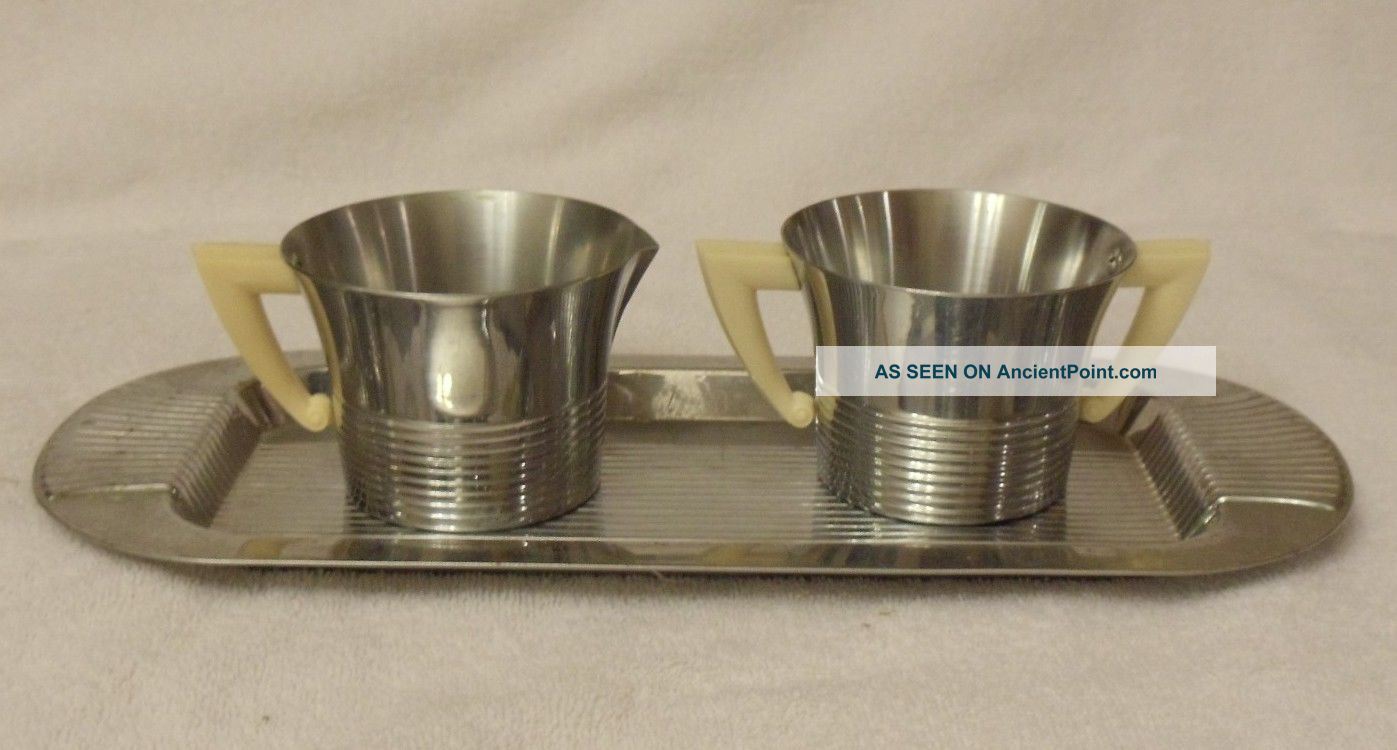 Vtg Art Deco Chase Chrome Savoy Bakelite Creamer Sugar Tray Steamlined Design Art Deco photo