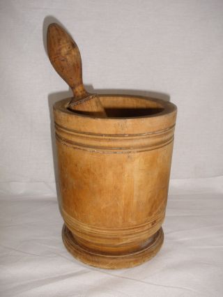 Antiques Primitives Antique Wooden Mortar Kitchen Cooking Spices Nuts Pestle photo