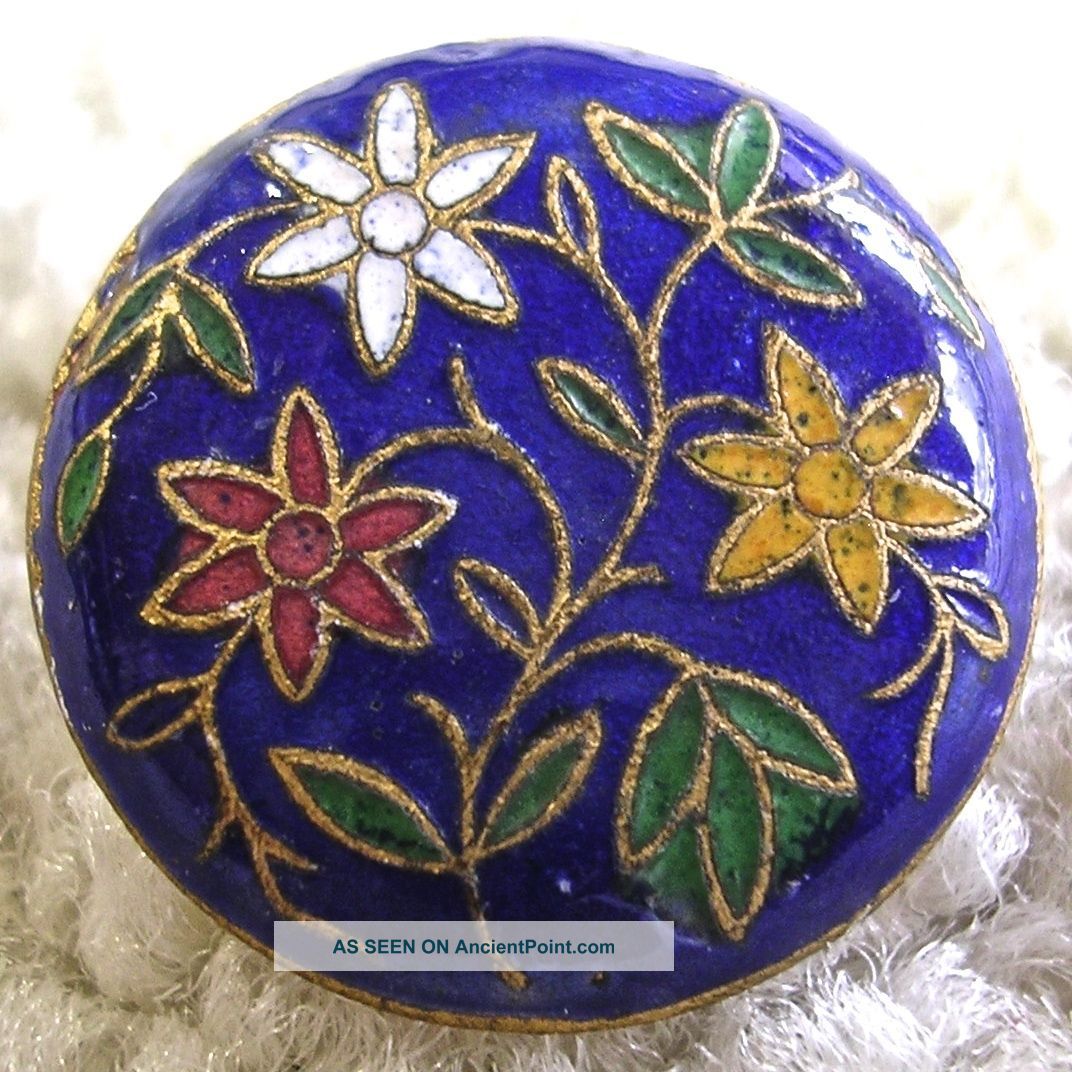 Graceful Antique French Cloissonne Enamel Button 3/4 