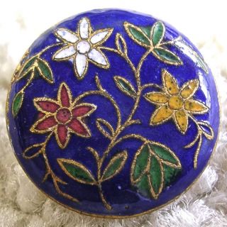 Graceful Antique French Cloissonne Enamel Button 3/4 
