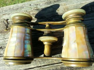 2 Antique Brass Paris Mother Of Pearl Opera Glasses Lemaire Fabt Binoculars photo
