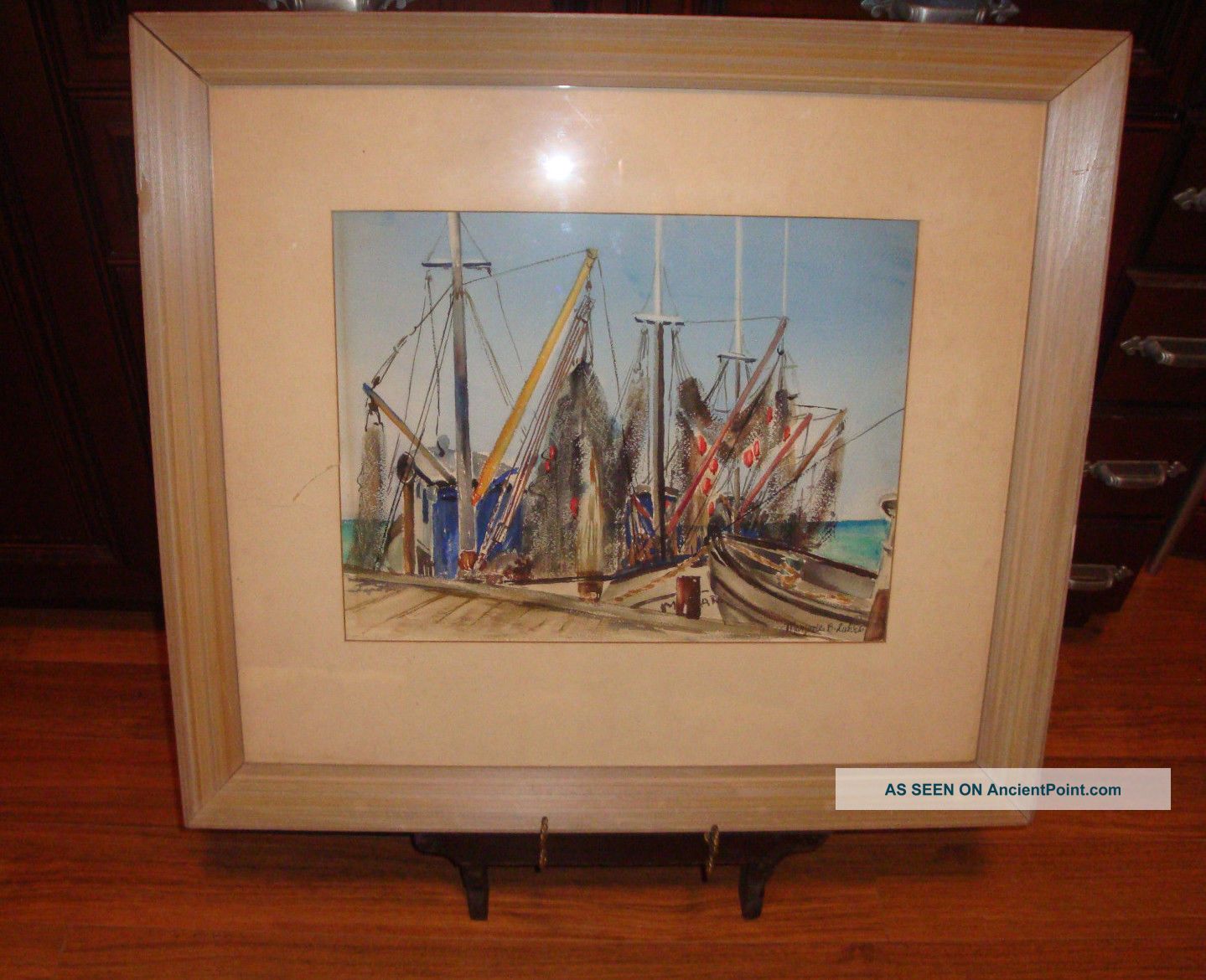 Vintage Nautical Seascape Watercolor By Listed Artist Marjorie B.  Luhrs Folk Art photo