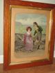 Antique Victorian Print Seaside Courtship Boat Lovers In Old Frame Vintage 1800s Victorian photo 1