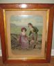 Antique Victorian Print Seaside Courtship Boat Lovers In Old Frame Vintage 1800s Victorian photo 5