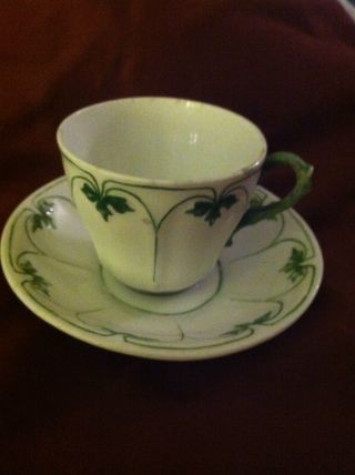 Vintage Cup & Saucer Ivy Pattern Unique Shape Great Gift Idea photo