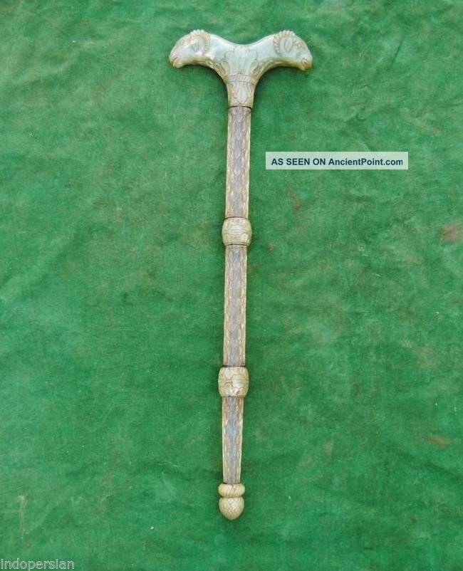 Rare Ottoman Islamic Dervish Crutch Stick Quartz Armrest Indo Persian Jade Qing Islamic photo