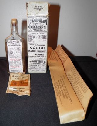 Antique Medicine Bottle Chamberlains Colic & Diarrhea Remedy Box Sample Insert photo