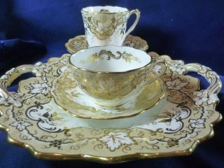Antique Ridgway Tea & Coffee Cup And Saucer & Cake Plate Split Handle C1820+ photo