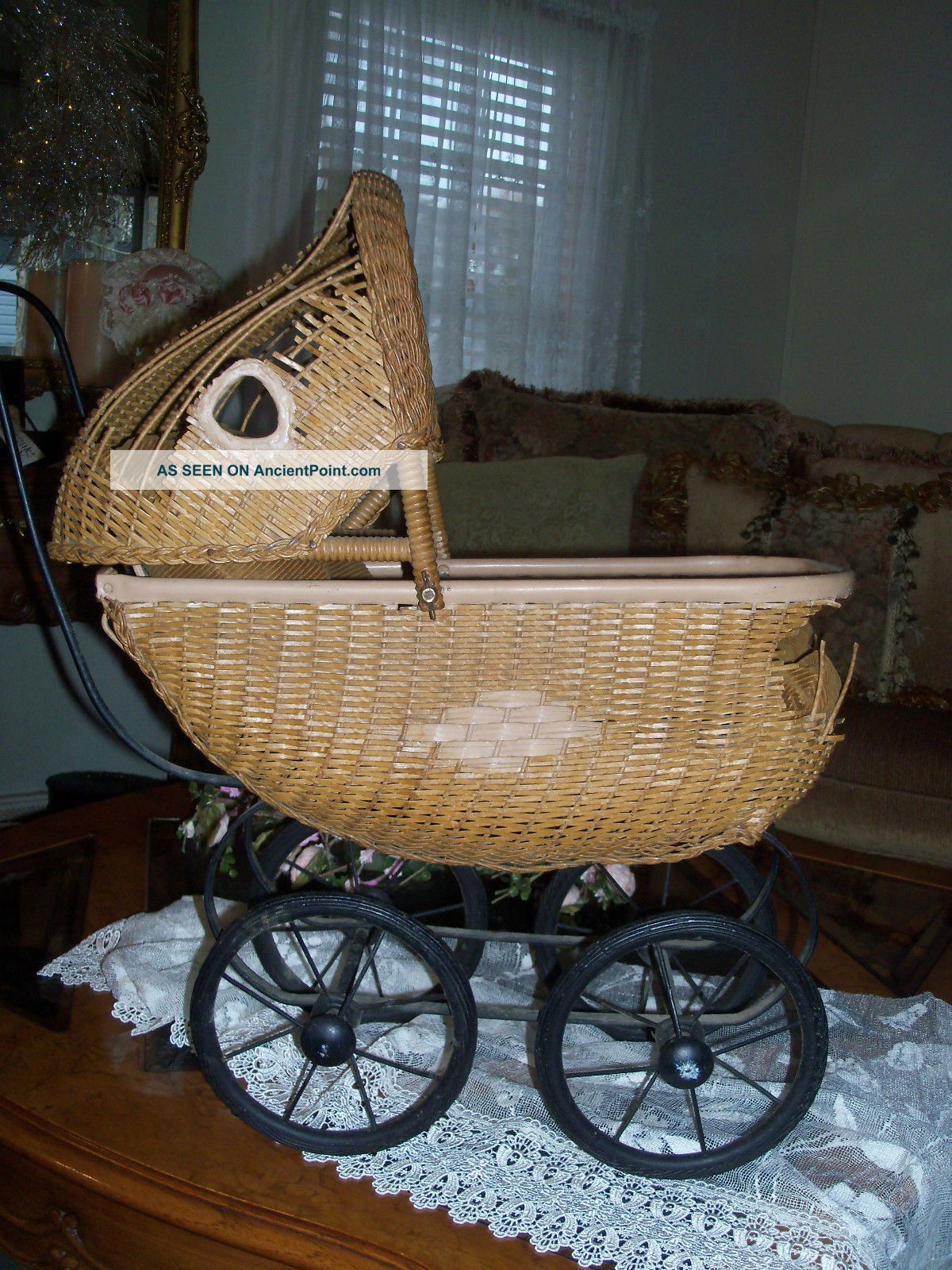 Whitney Carraige Co.  Antique Victorian Wicker Doll Coach / Buggy - Baby Carriages & Buggies photo