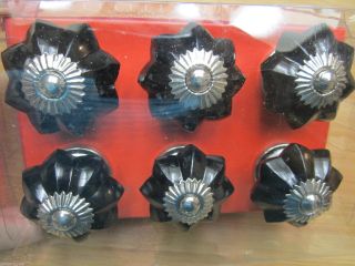 New Glass Cabinet Knobs Knob Cupboard Drawer Pull Set Of 6 Black Silver photo