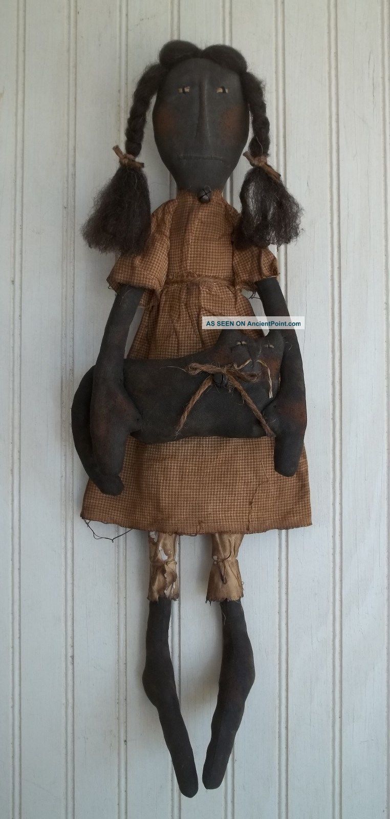Primitive Grungy Black Girl Doll & Her House Cat Primitives photo