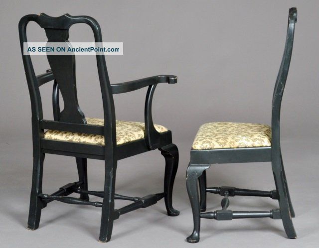 Rare Set Eight 8 Queen Anne Antique Vintage Side Dining Arm Chairs Room Armchair 1900-1950 photo