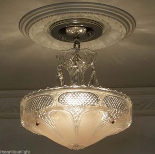 ({stunning}) C.  40 ' S Vintage Art Deco Ceiling Light Lamp Chandelier Re - Wired photo