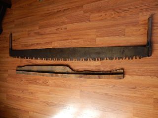 Vintage Antique Two Man Wide Belly Crosscut Logging Saw photo