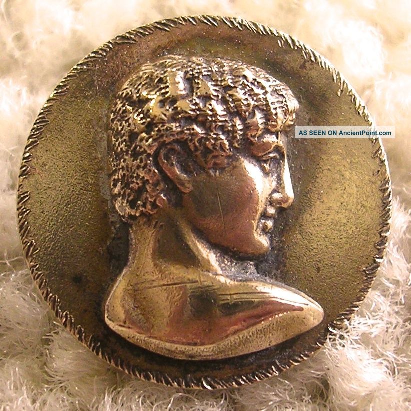 Charming Antique Button Of Classical Head,  