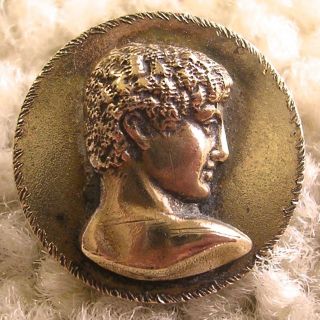 Charming Antique Button Of Classical Head,  
