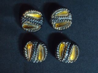 Four Antique Vintage Buttons Inset Yellow Glass 1 Inch Diameter,  Signed A N N photo
