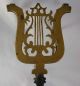 Antique Brass & Cast Iron Trivet Lyre Form Iron Legs And Turned Wood Handle Trivets photo 3
