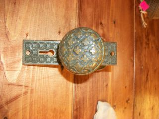 Brass Antique Door Knob With Back Plate And Key Holes Collectible photo
