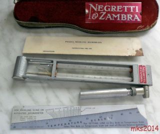 Vintage Cased Pocket Whirling Hygrometer & Slide Rule Negretti & Zambra Old Tool photo