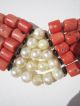 Antique 1920s Hand Crafted African Coral Pearl Black Glass Bead Necklace Jewelry photo 9