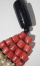 Antique 1920s Hand Crafted African Coral Pearl Black Glass Bead Necklace Jewelry photo 10