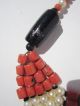 Antique 1920s Hand Crafted African Coral Pearl Black Glass Bead Necklace Jewelry photo 3